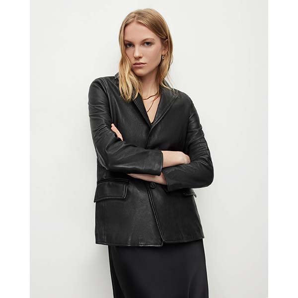 Allsaints Australia Womens Corinna Relaxed Leather Blazer Black AU28-148